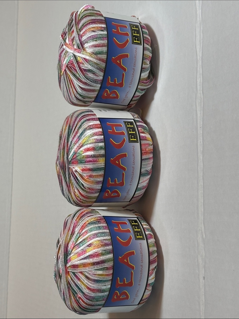 FFF Multicolor Yarn - White with Pink, Green & Yellow set of 3